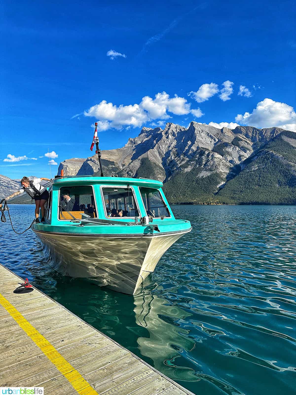 boat cruise at the dock of Lake Minnewanka in Banff Canada.
