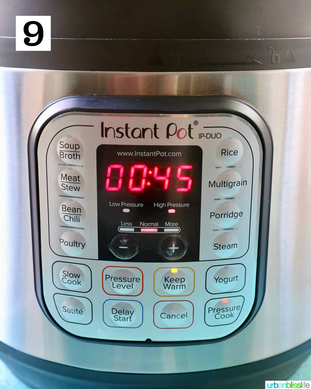 Instant Pot set to pressure cook for 45 minutes.