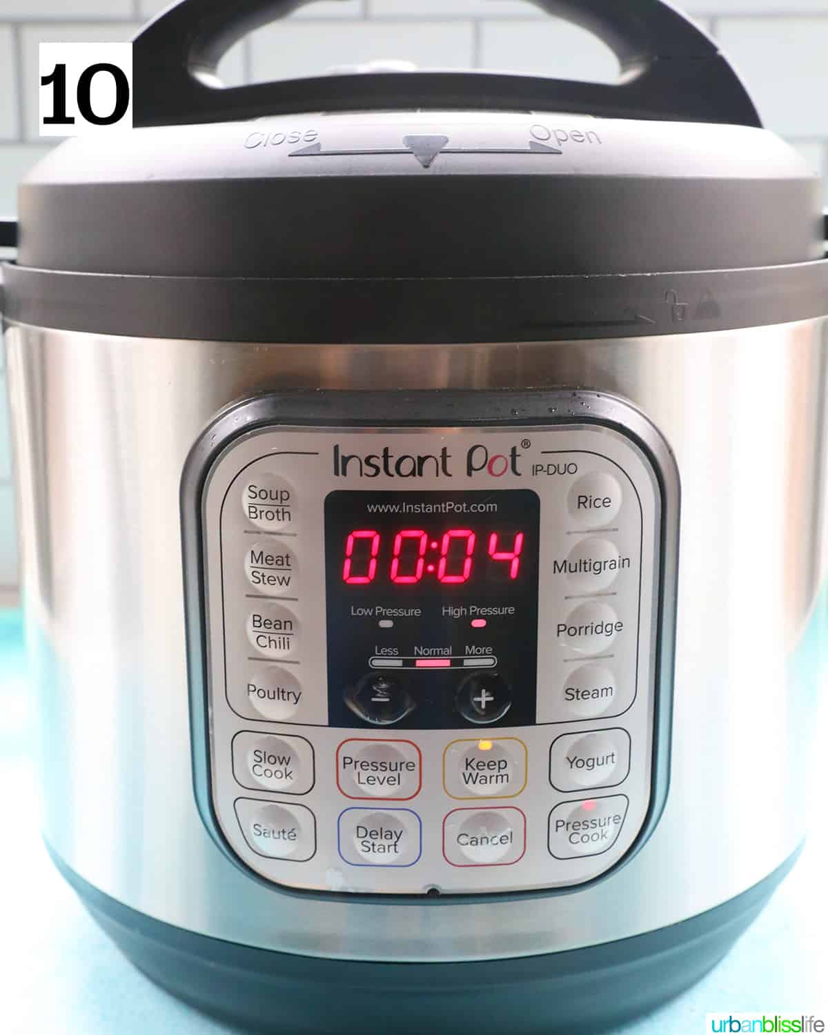 Instant Pot set to pressure cook on high for 4 minutes.