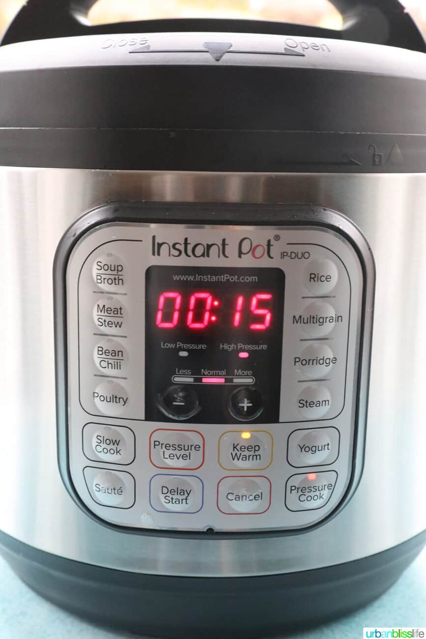 Instant Pot set to pressure cook on HI for 15 minutes.