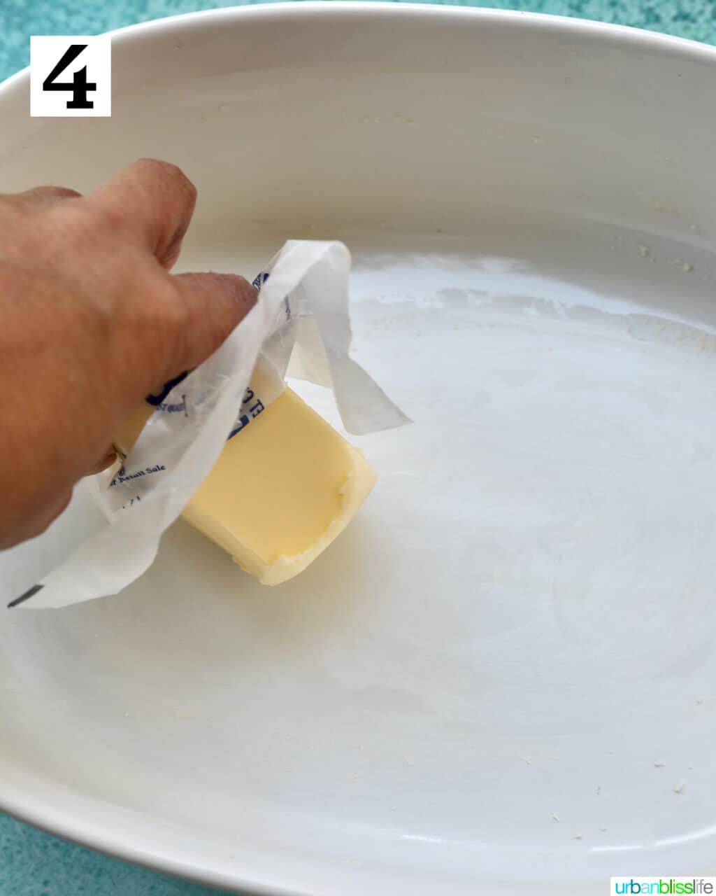 buttering a casserole dish.