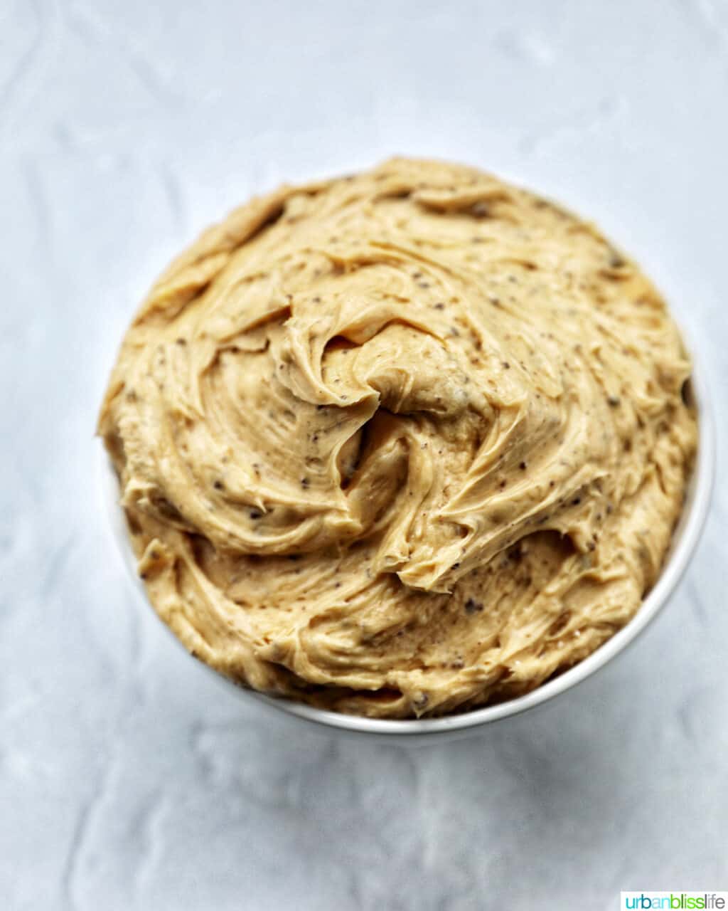 bowl of coffee buttercream frosting.