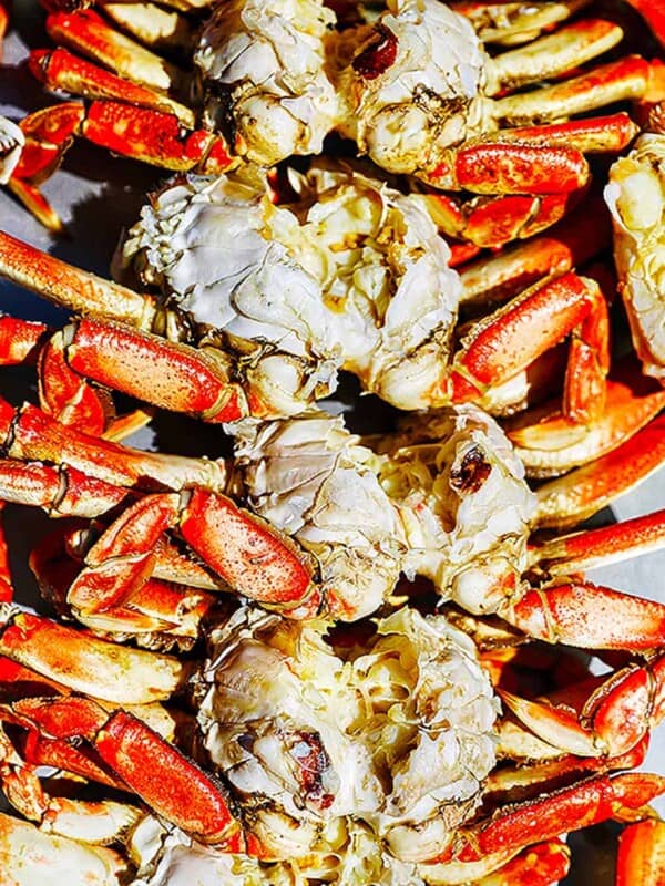four Dungeness crabs cooked and cleaned.