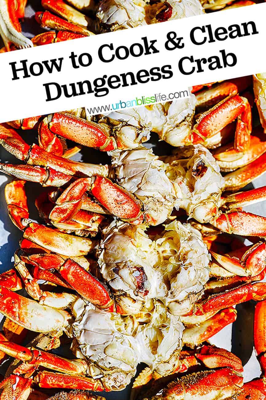 four Dungeness crabs cooked and cleaned with title text overlay.