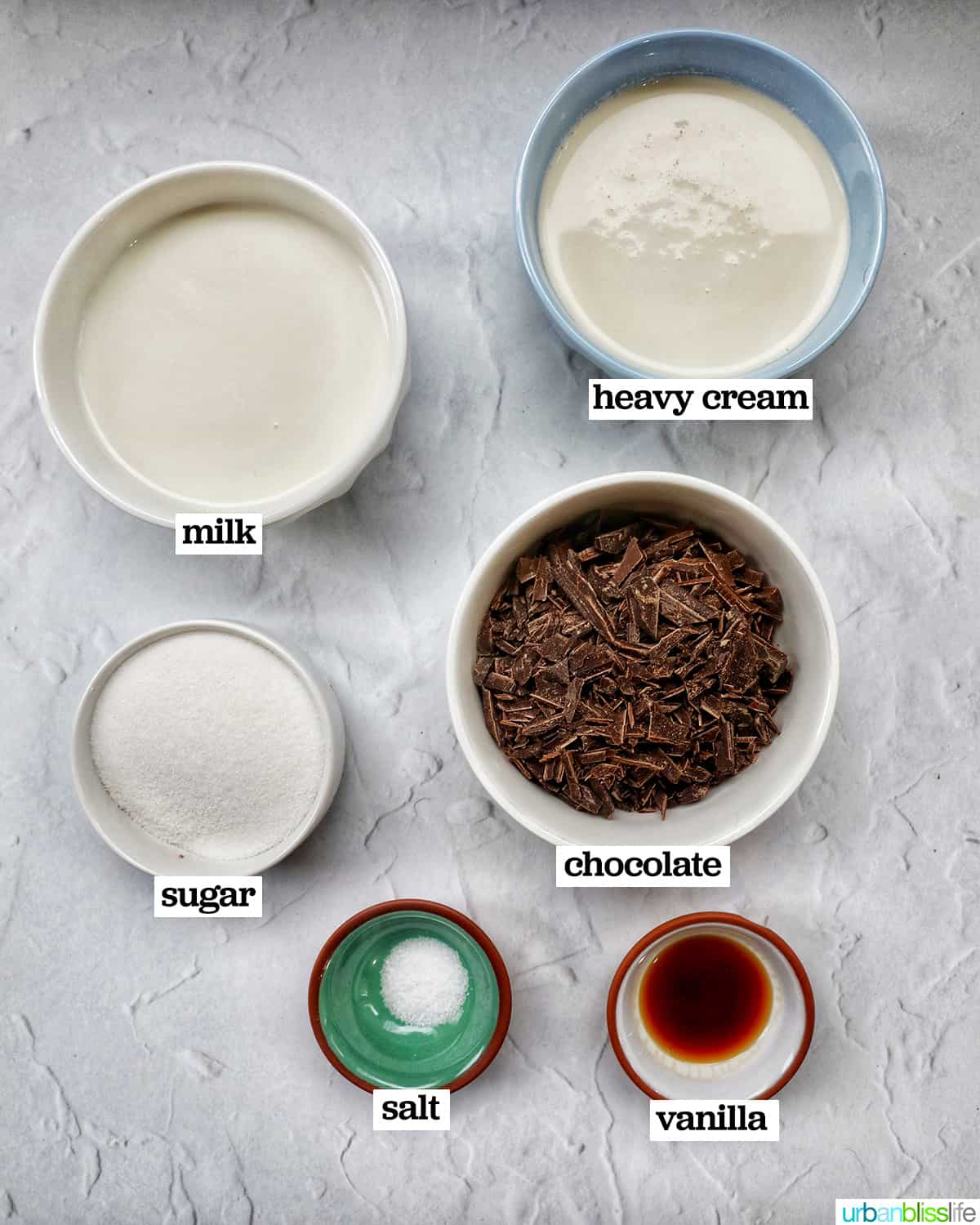 bowls of ingredients to make stracciatella ice cream in the Ninja Creami.