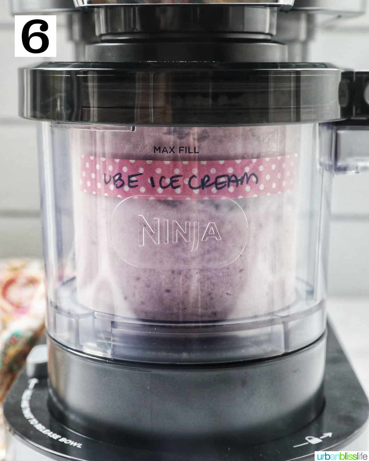 ube ice cream in the Ninja Creami machine.