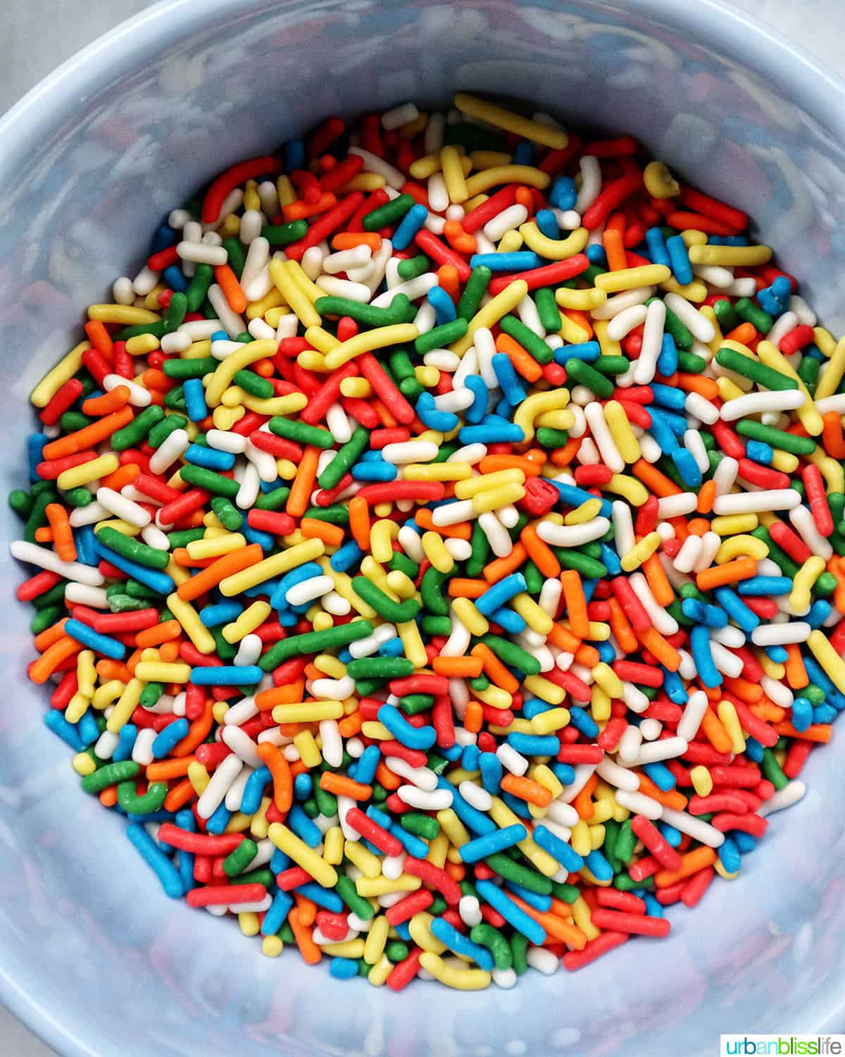 bowl of colorful confetti sprinkles.