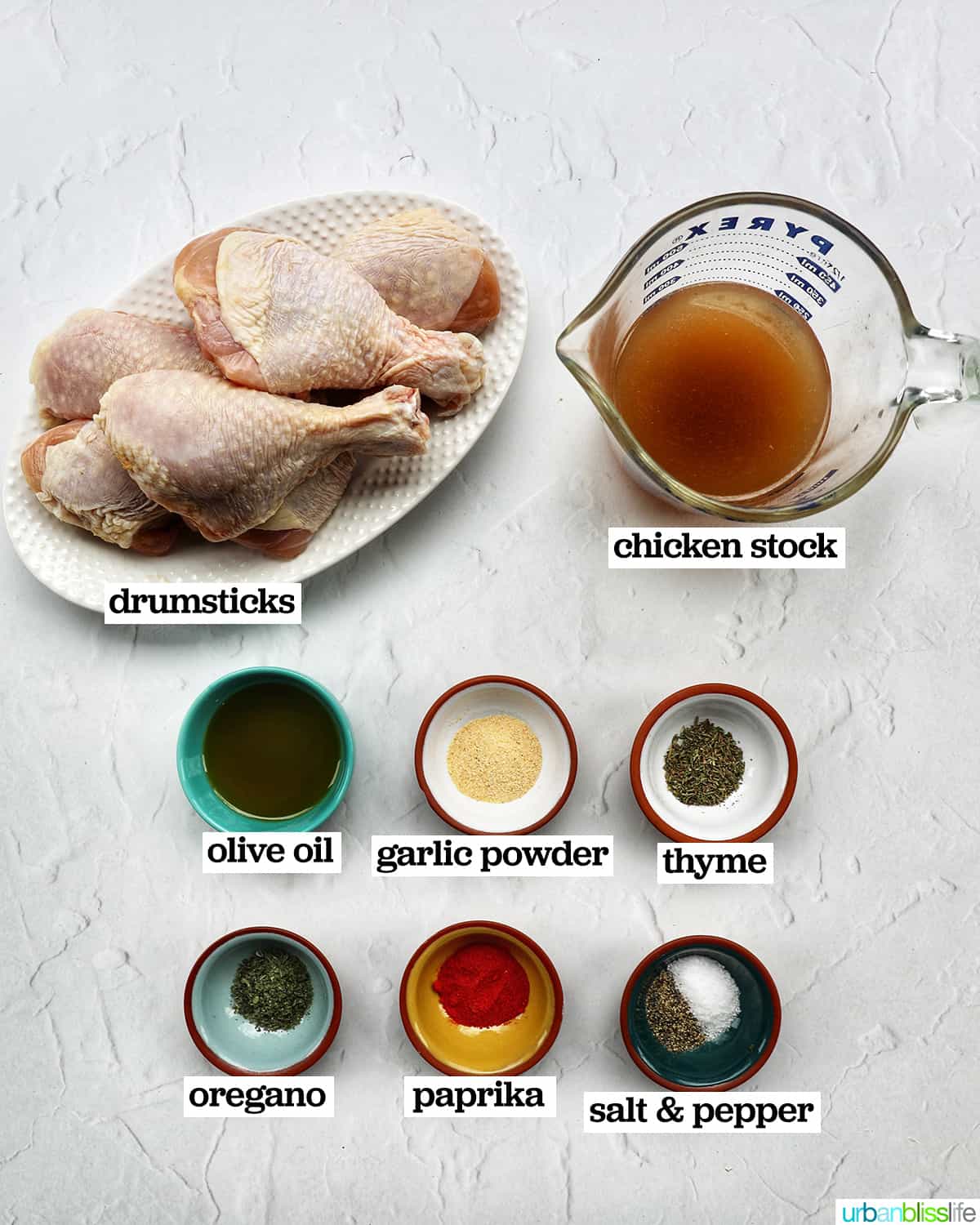 bowls of ingredients to make Instant Pot Chicken Drumsticks.