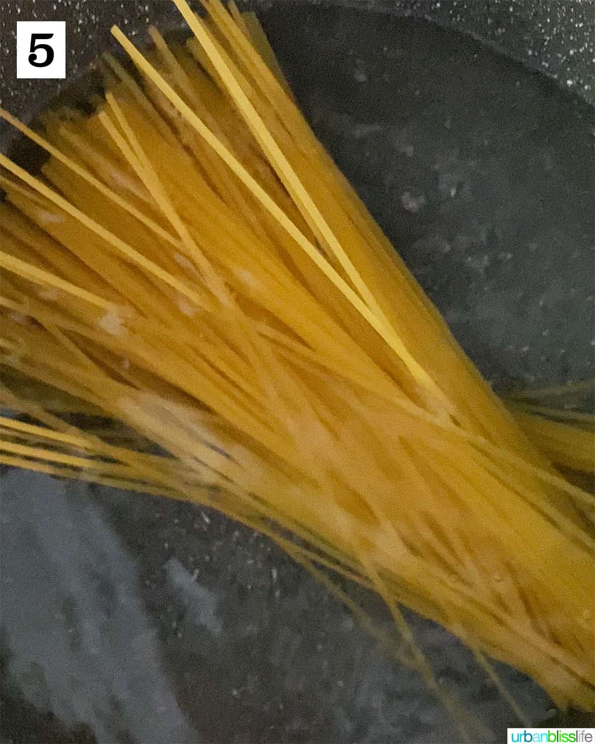 spaghetti noodles in a pot of water to cook.