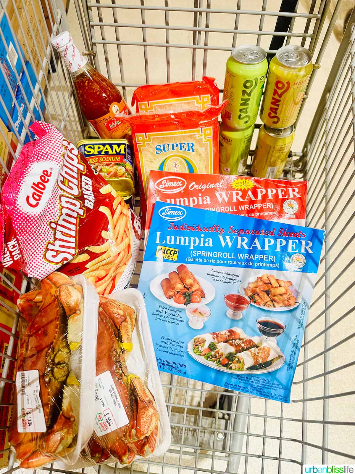 shopping cart full of Filipino ingredients at 99 Ranch Market.