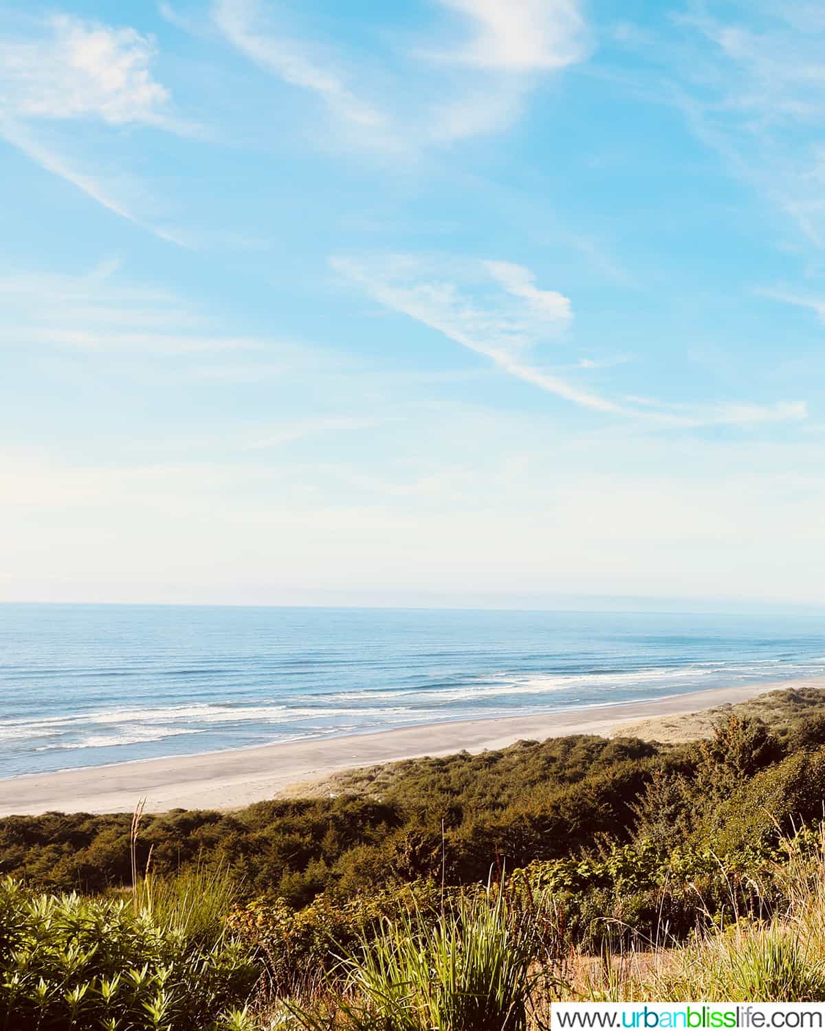 Blue skies, sandy beaches at Tillamook on the Oregon Coast.