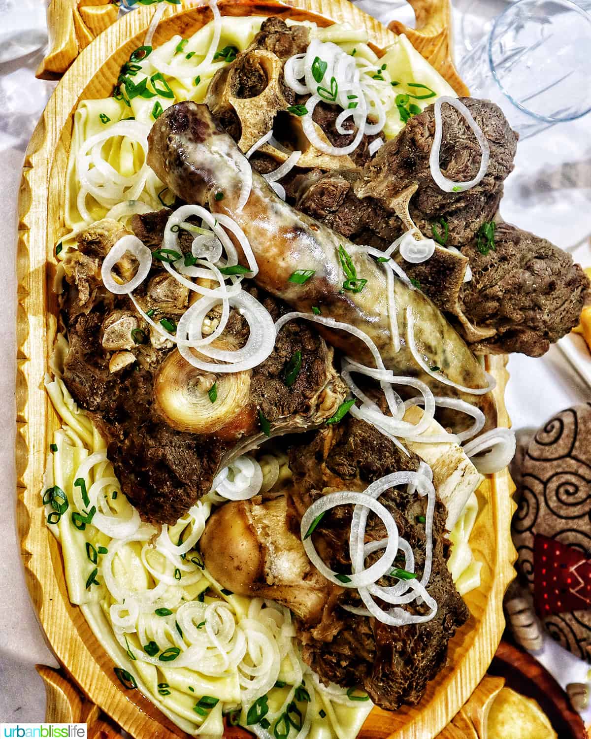 beshbarmak, top Kazakhstan food of horse meat and beef with noodles and onions.
