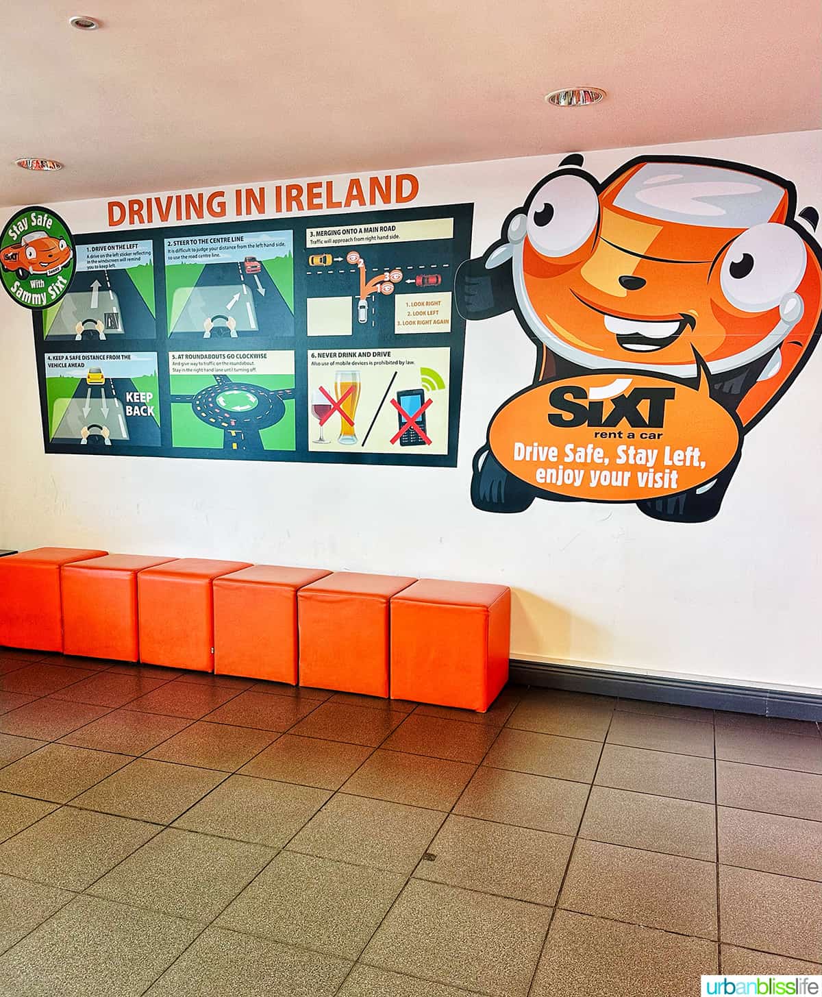 driving in ireland rules mural at rental car agency at dublin aorport