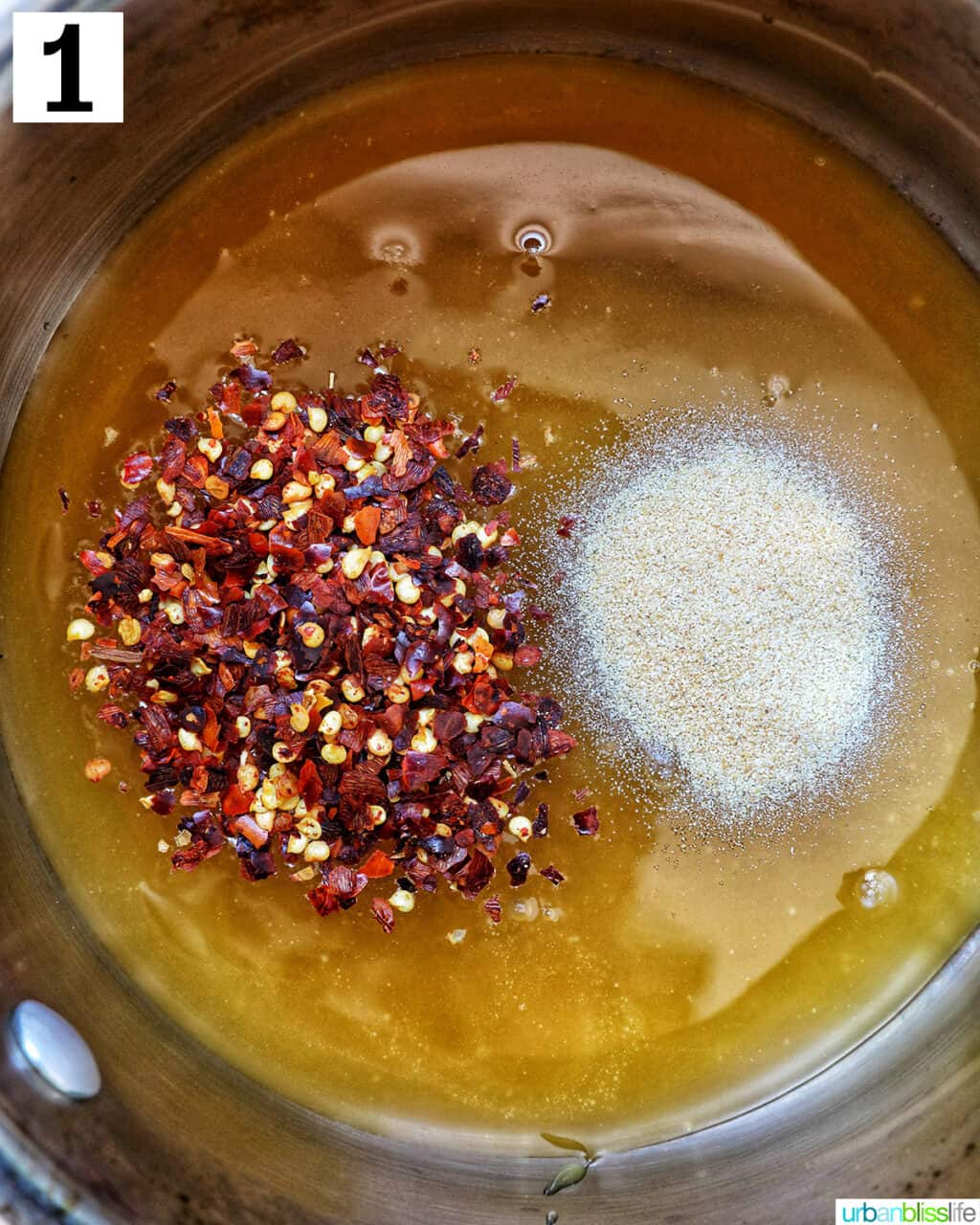 ingredients to make hot honey sauce in a saucepan, separate but ready to mix.