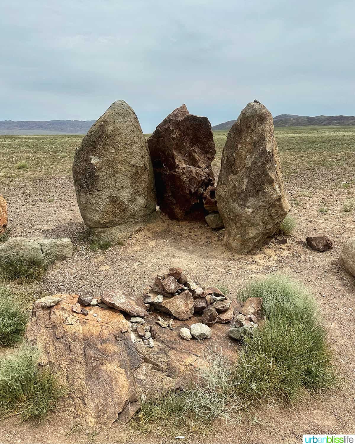 stone circles in Altyn-Emel national park near Almaty, Kazakhstan.