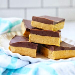 stack of No Bake Peanut Butter Chocolate Bars.