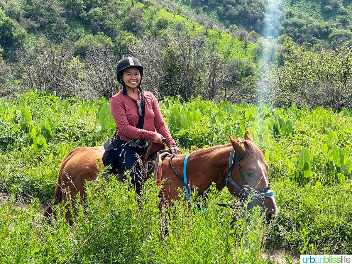 Marlynn horseback riding in Oi Qaragai resort outside of Almaty, Kazakhstan.