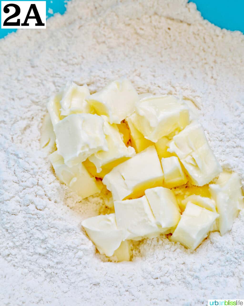 cubed butter in flour and other dry ingredients.