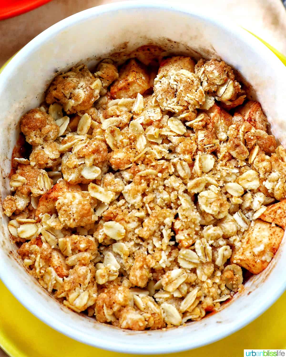 bowl of Air Fryer Apple Crisp.