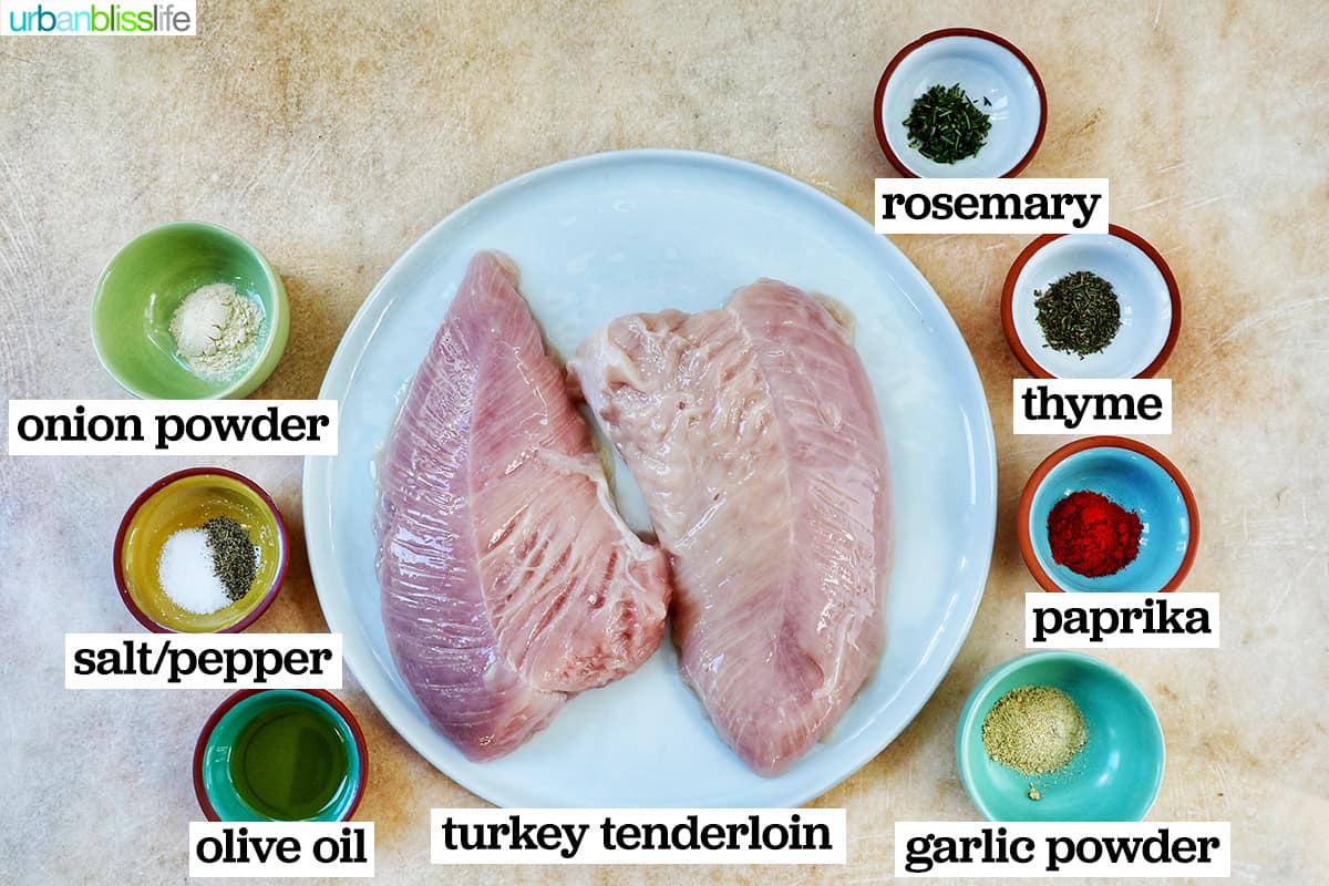 bowls full of ingredients to make air fryer turkey tenderloin.