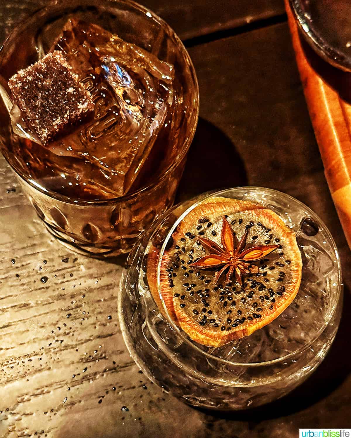two bourbon cocktails at Bar Oso restaurant in Whistler BC Canada.