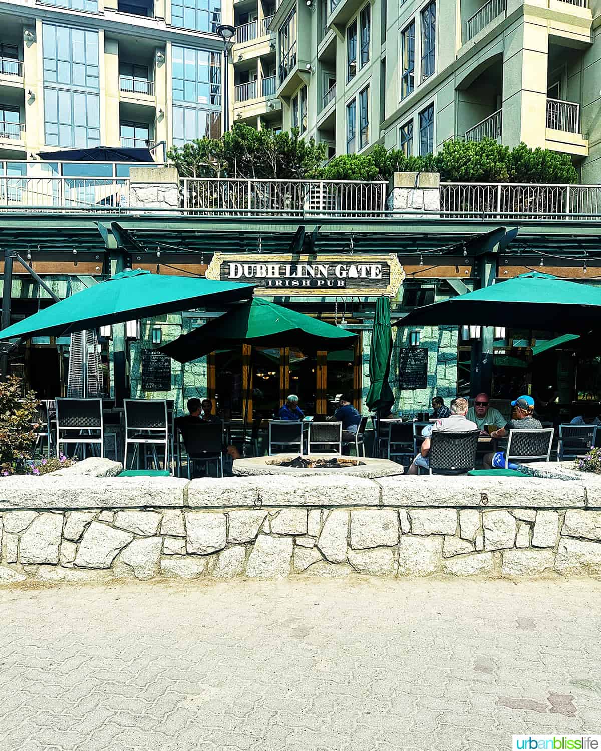 exterior patio of at Dubh Linn Gate Pub in Whistler BC Canada.