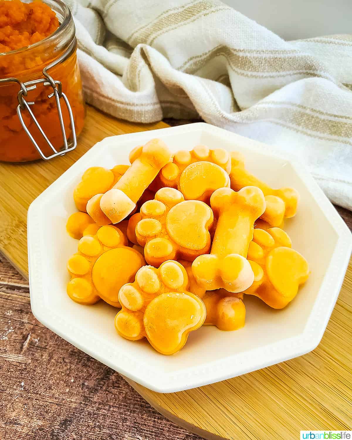 plate full of frozen pumpkin yogurt dog treats.