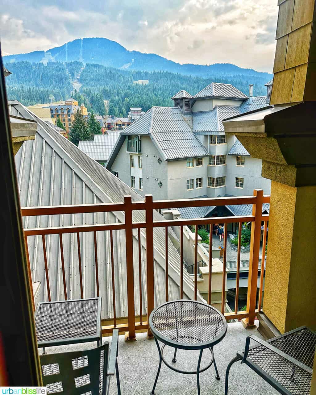 balcony and view from a room at Pan Pacific Whistler Village hotel