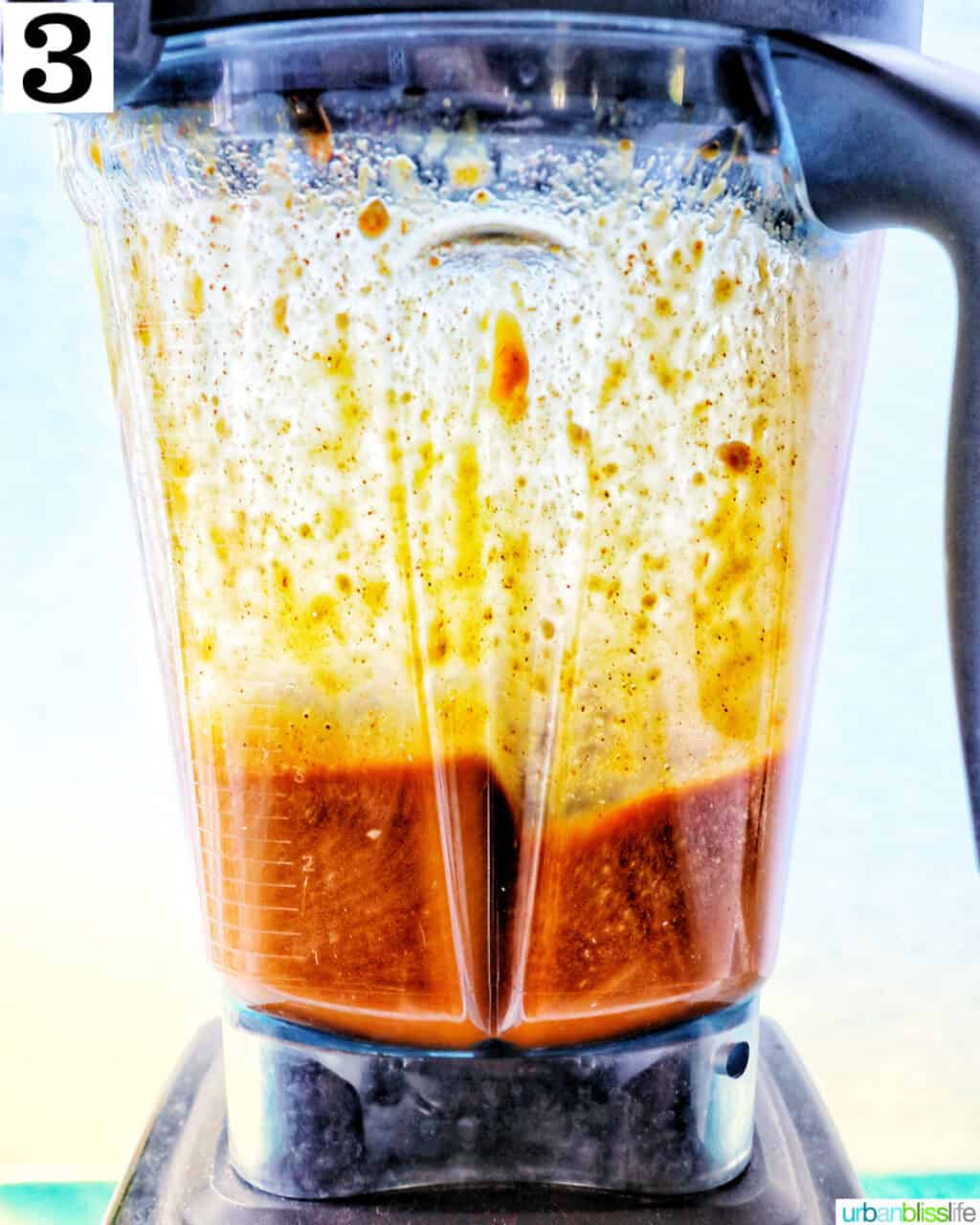 vegan buffalo sauce in a blender.