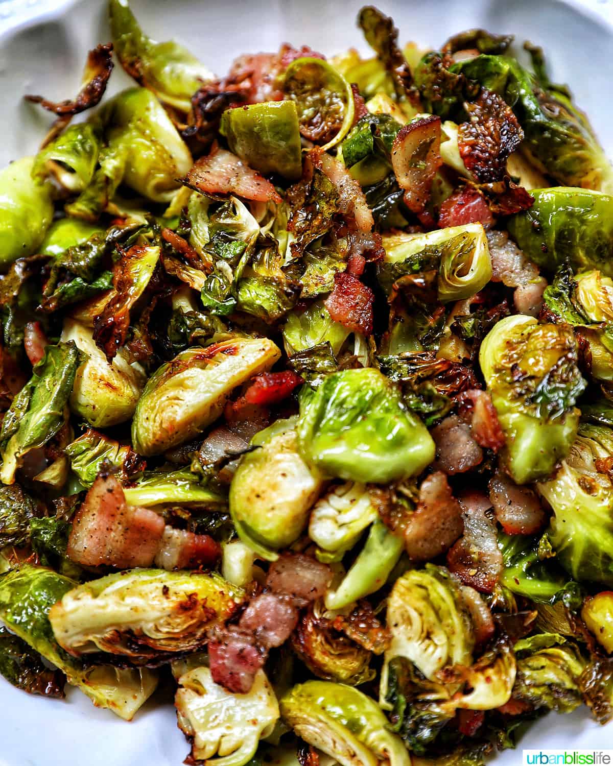 bowl of brussels sprouts with bacon.
