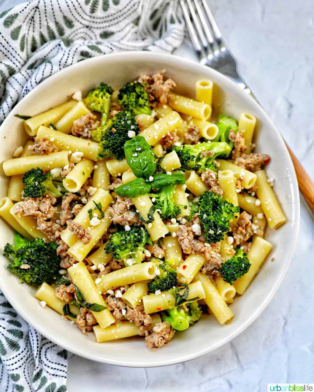 bowl of Italian Sausage and Broccoli pasta