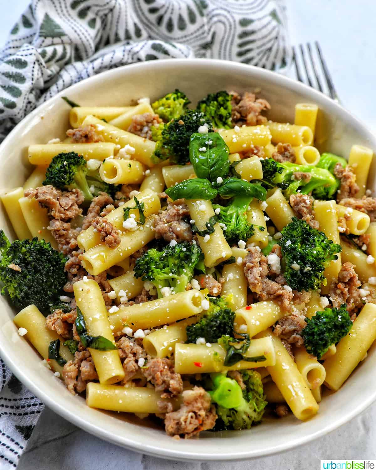 bowl of Italian Sausage and Broccoli pasta 
