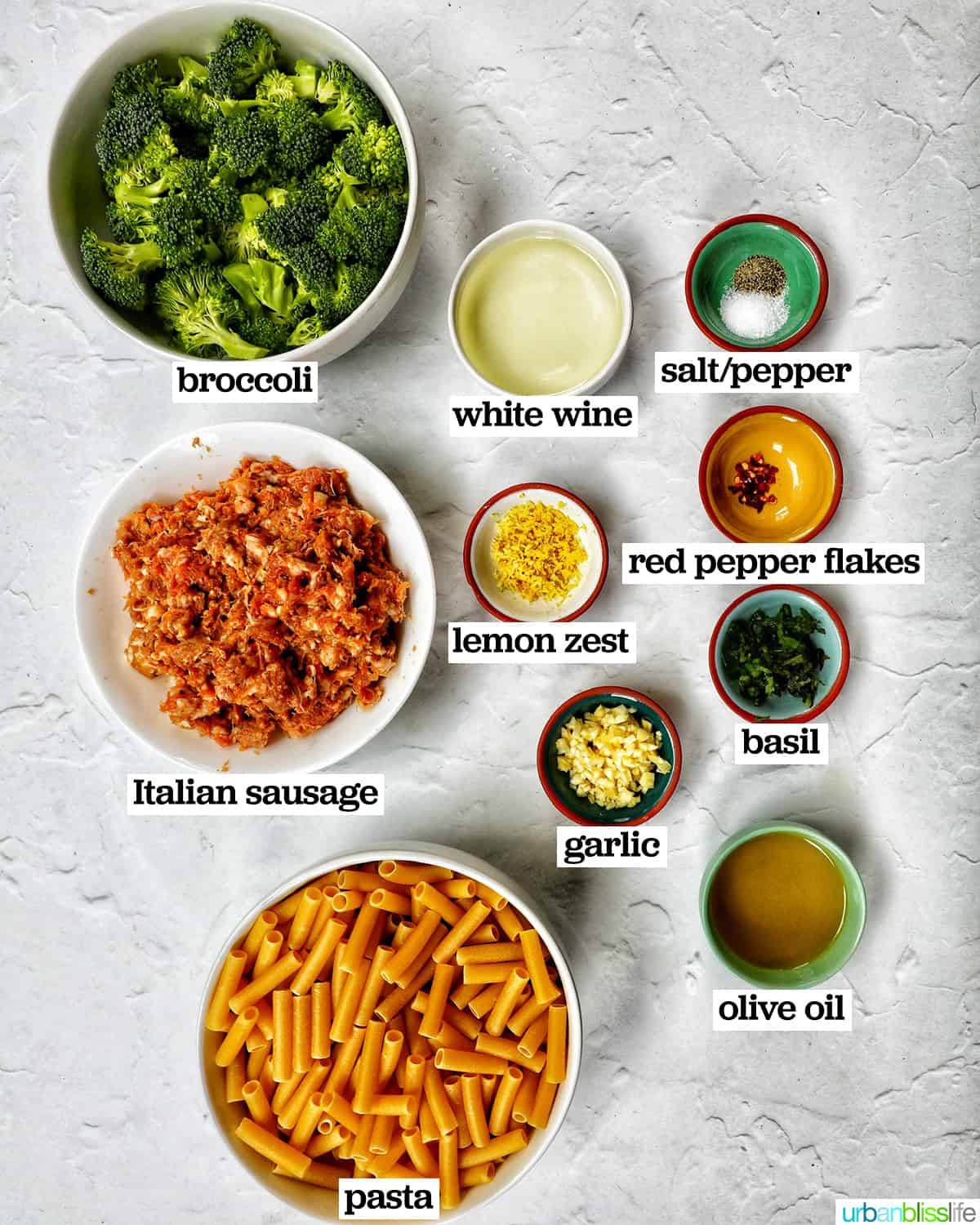 ingredients to make Italian Sausage and Broccoli pasta.