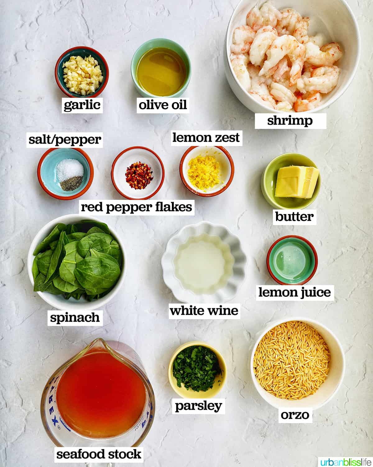 ingredients to make shrimp scampi with orzo.