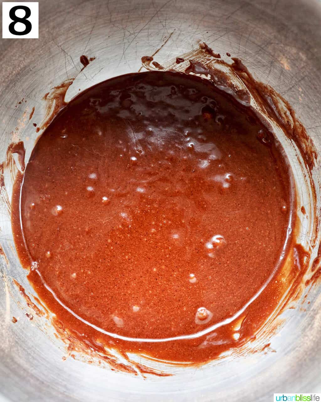 bowl of chocolate fudge cupcake batter.