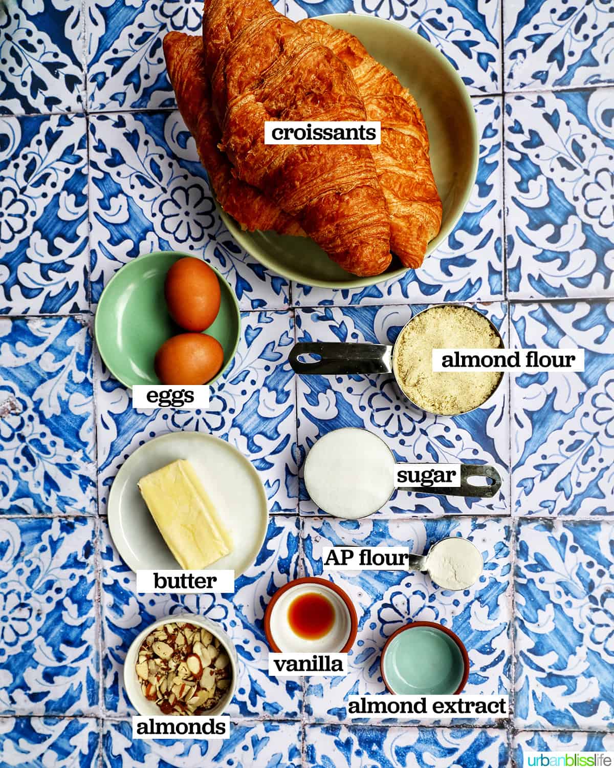 ingredients to make almond croissants.