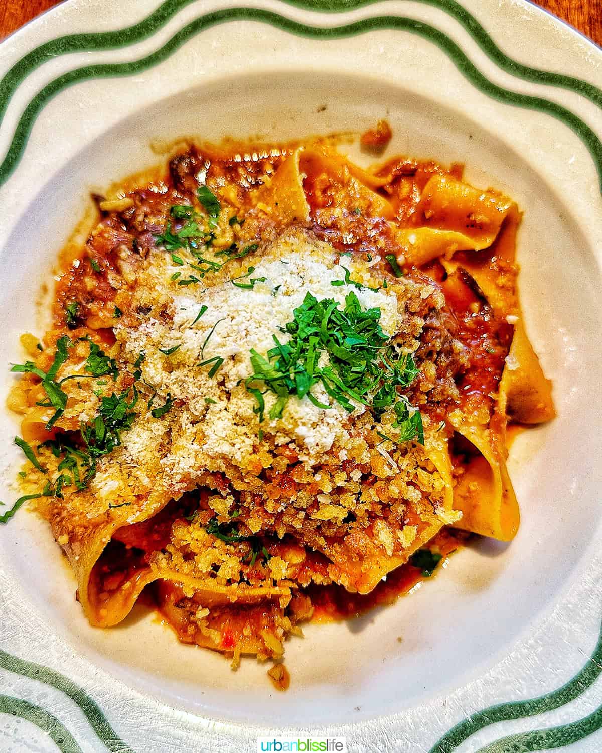 bowl of pappardelle with wild board ragu at Bad Roman restaurant in New York City.