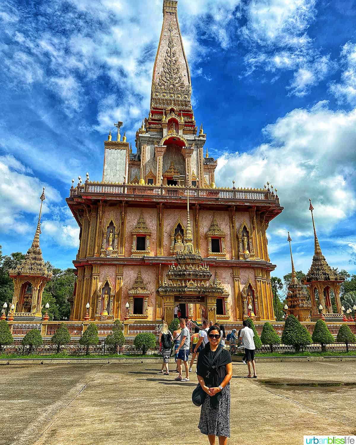 Marlynn in front of Wat Chalong temple in Phuket Thailand.