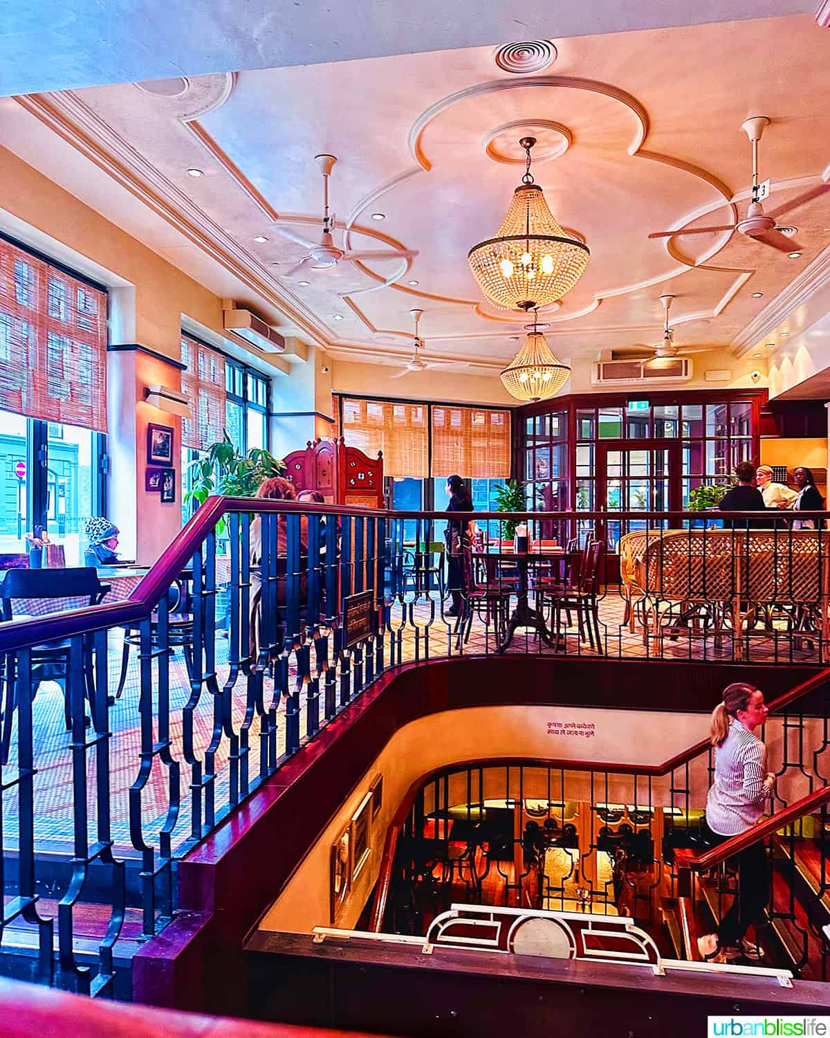 interior of Dishhoom restaurant in London, England.