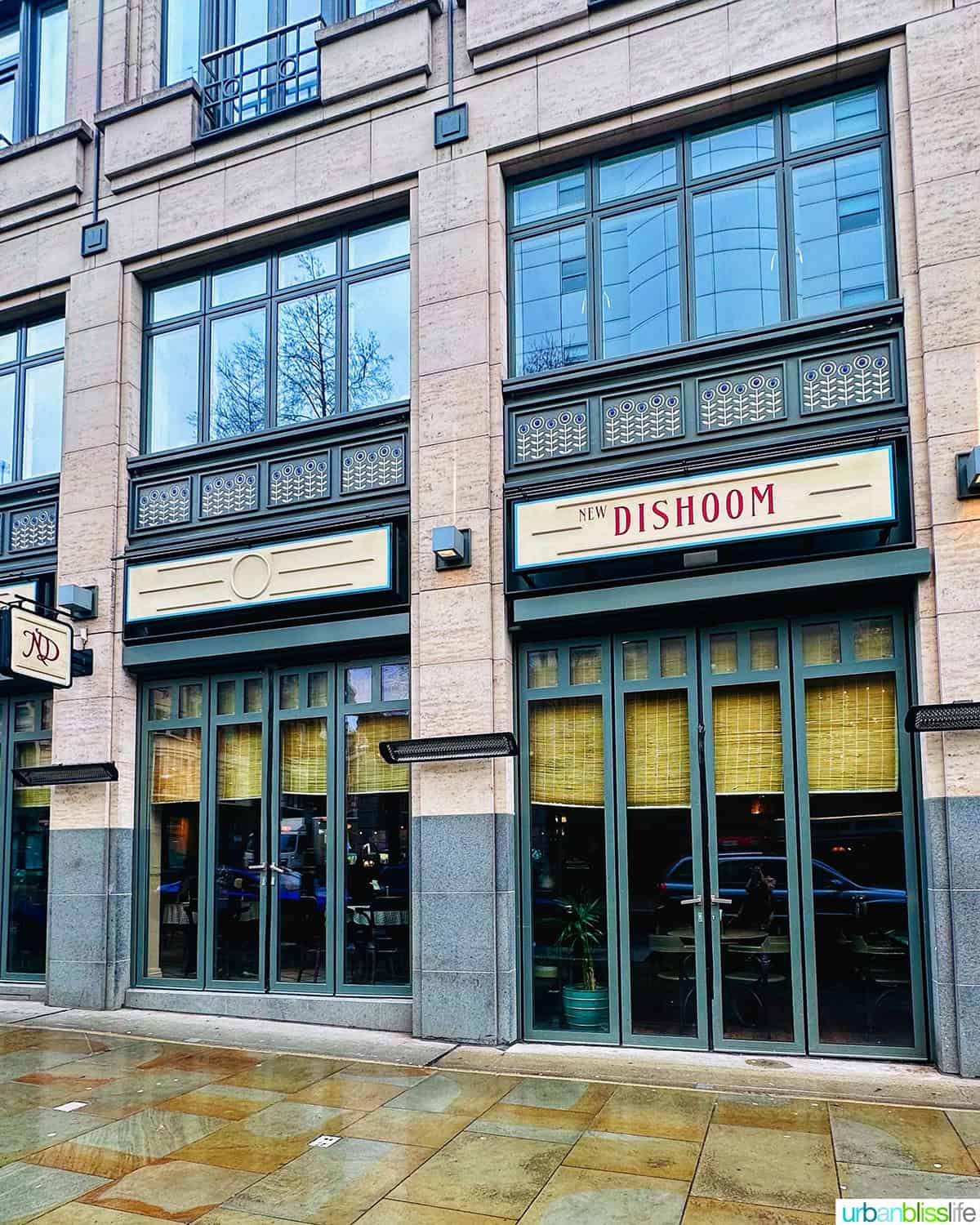 exterior of Dishhoom restaurant in London.