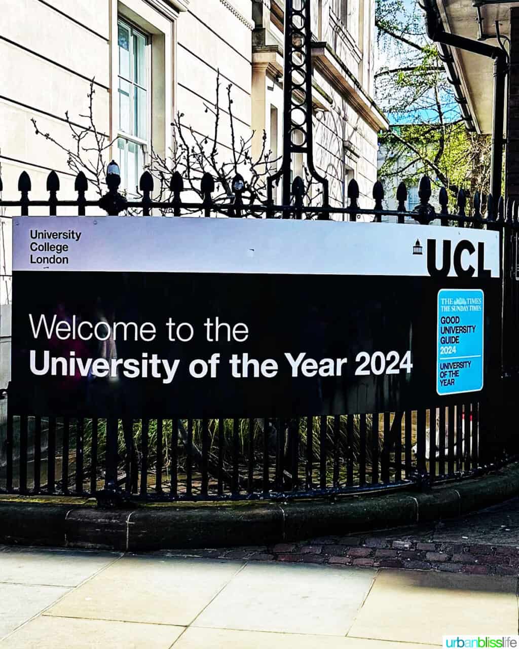 UCL university of year sign