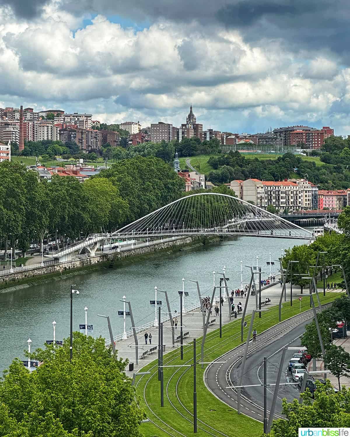 city view of Bilbao Spain and the Nervión river.