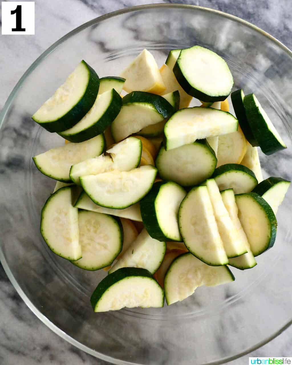 zucchini and yellow squash in a bowl.