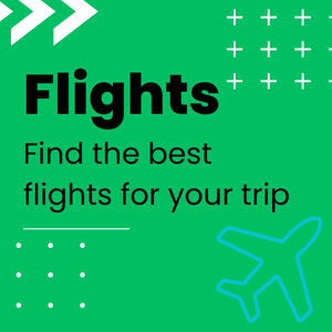 Planning a trip FLIGHTS graphic with green background.