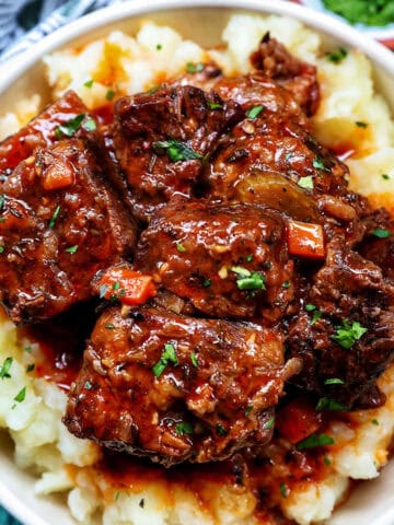 beer braised short ribs over mashed potatoes.