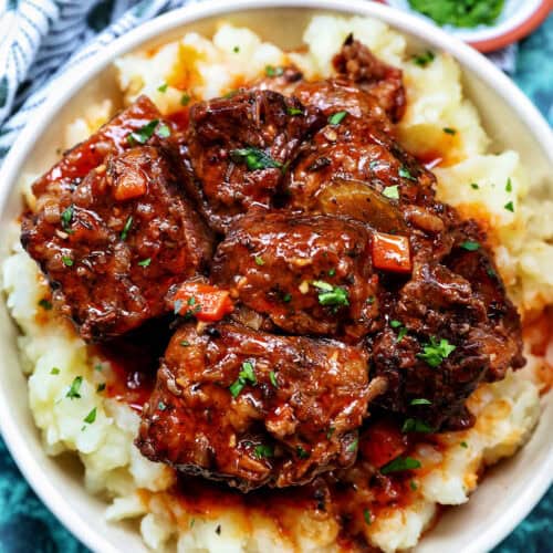 beer braised short ribs over mashed potatoes.