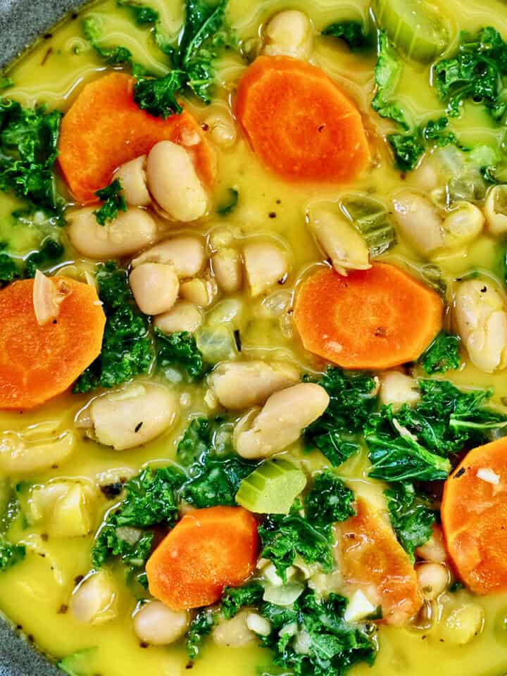 bowl of Tuscan kale and white bean soup