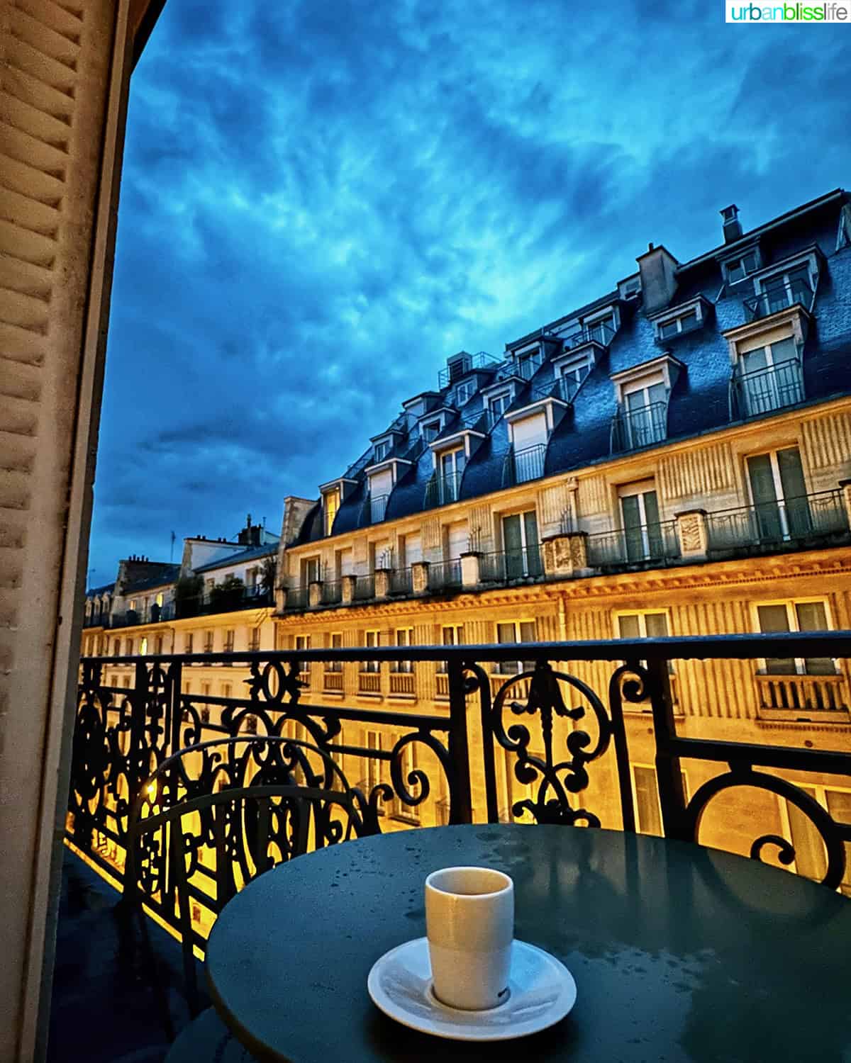 espresso on balcony in suite at hotel alfred sommier