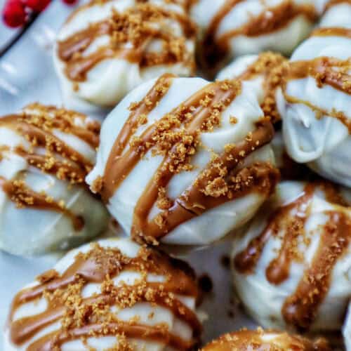 pile of Biscoff truffles on a plate