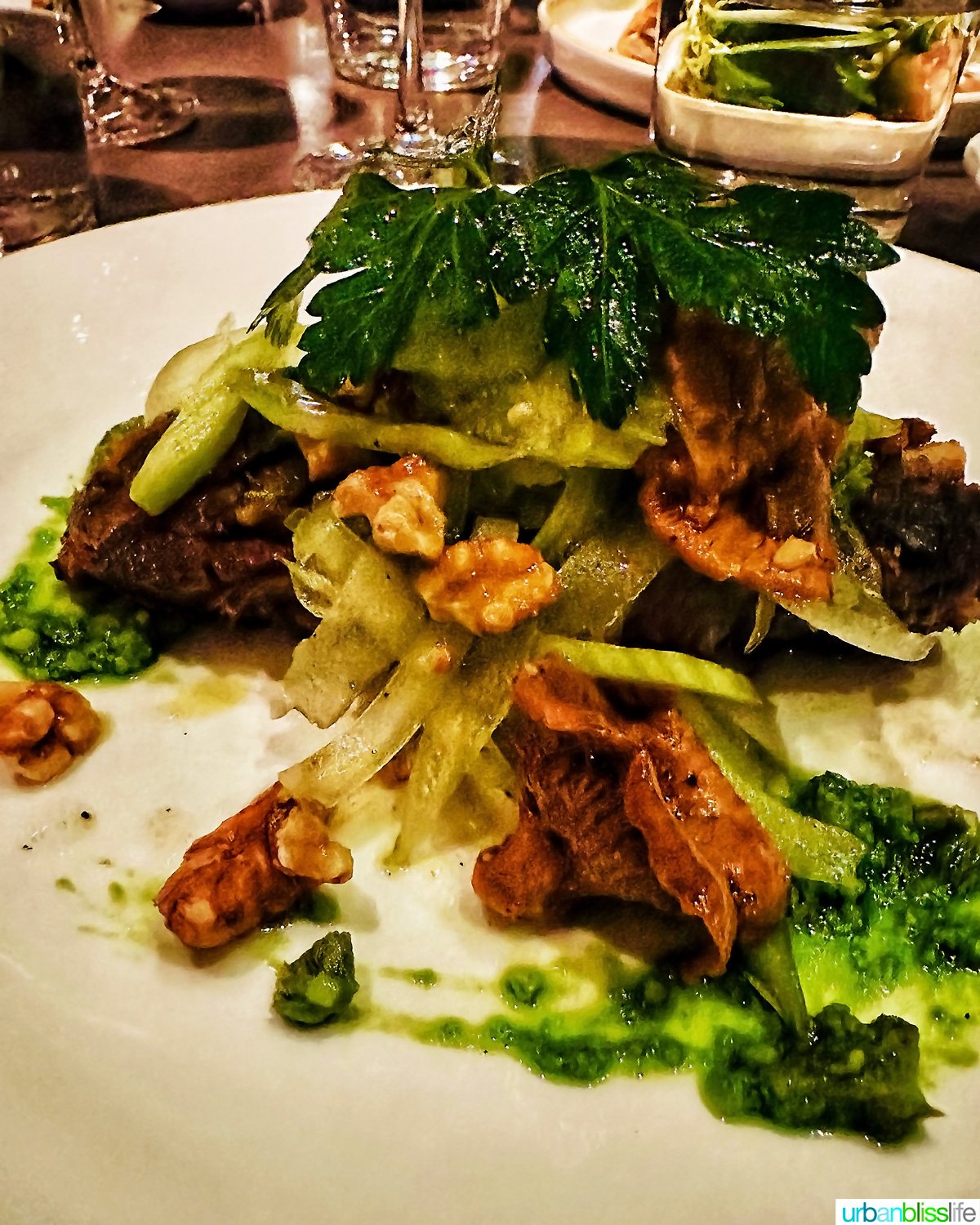 lamb starter with greens at Carlotto restaurant in NYC New York.